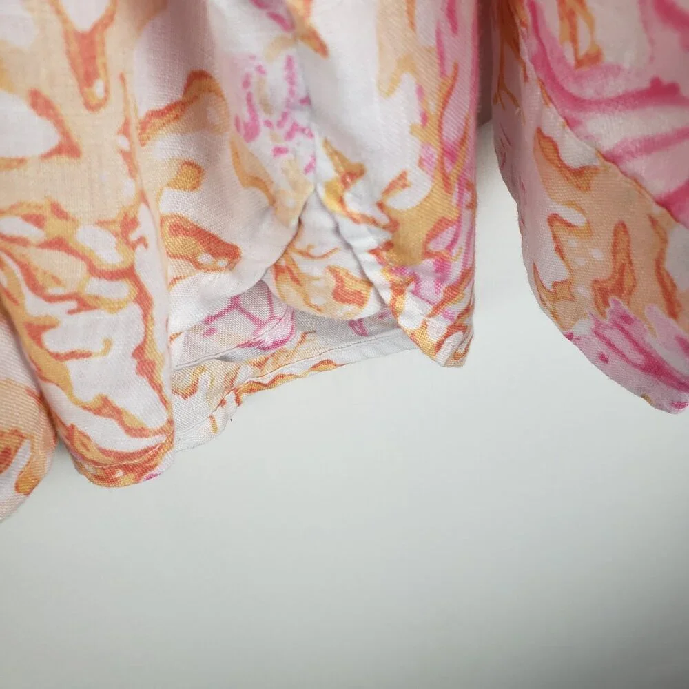 J Jill Love Linen Button Up Shirt Pink Orange Coral Turtle Long Sleeve Size XL - Picture 6 of 8